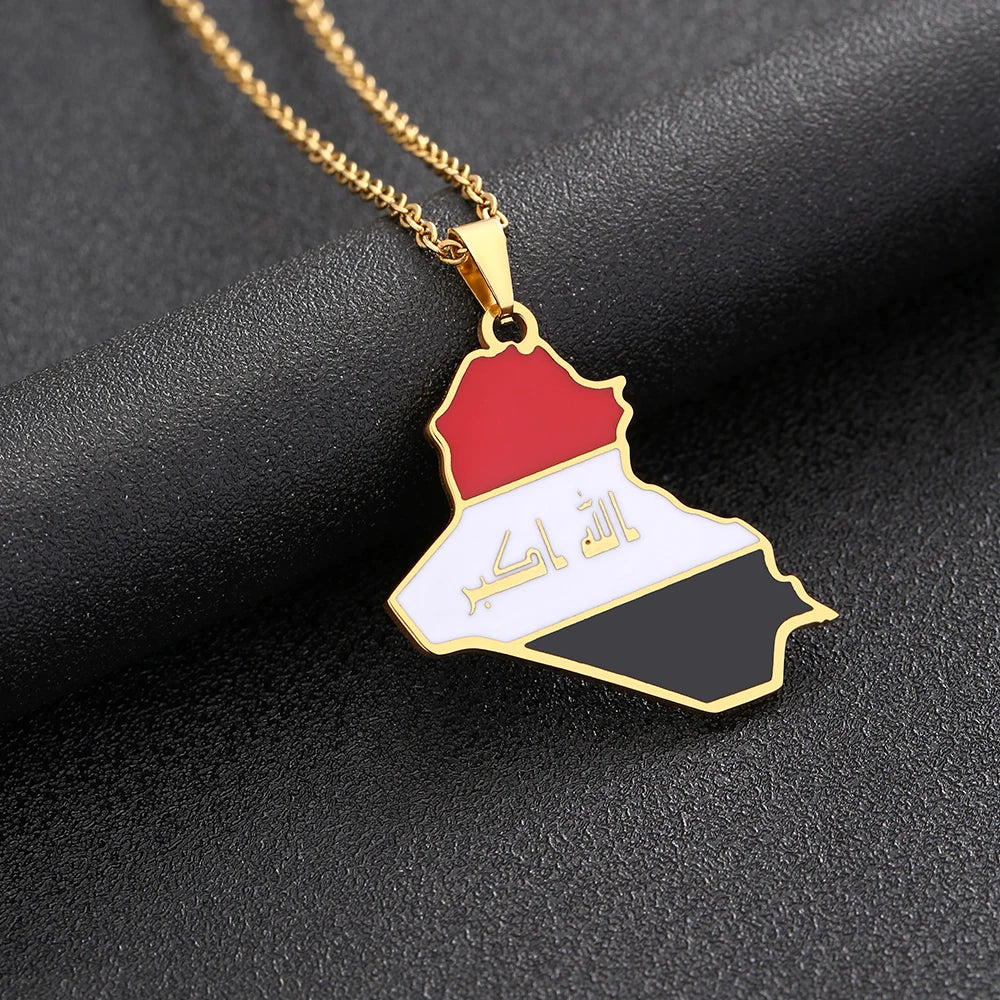 Republic Of Iraq Map Flag Pendant Necklace Stainless Steel For Women Men Gold Silver Color Charm Fashion Jewelry Gifts