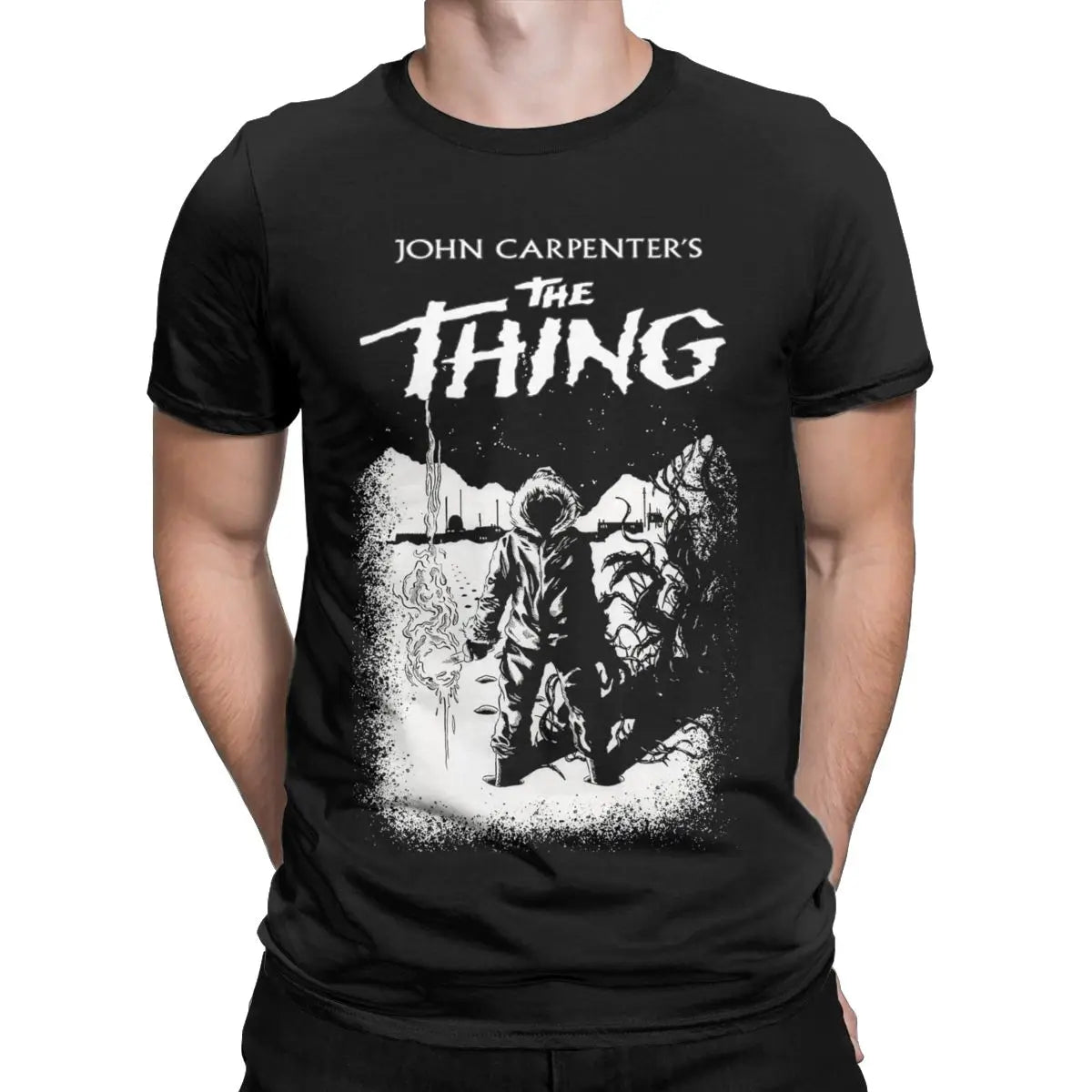 تي شيرت رجالي من فيلم الرعب عام 1982، تي شيرت كاجوال من القطن الخالص، تي شيرت بأكمام قصيرة، تي شيرت بياقة مستديرة، تي شيرت صيفي