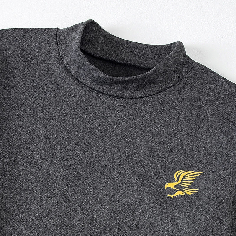 تي شيرت رجالي مكون من قطعتين/ثلاث قطع، مناسب للخريف/الشتاء، بلون واحد، دافئ، مناسب للمراهقين، مقاس كبير، قميص رياضي مريح، نصف رقبة عالية، قاعدة