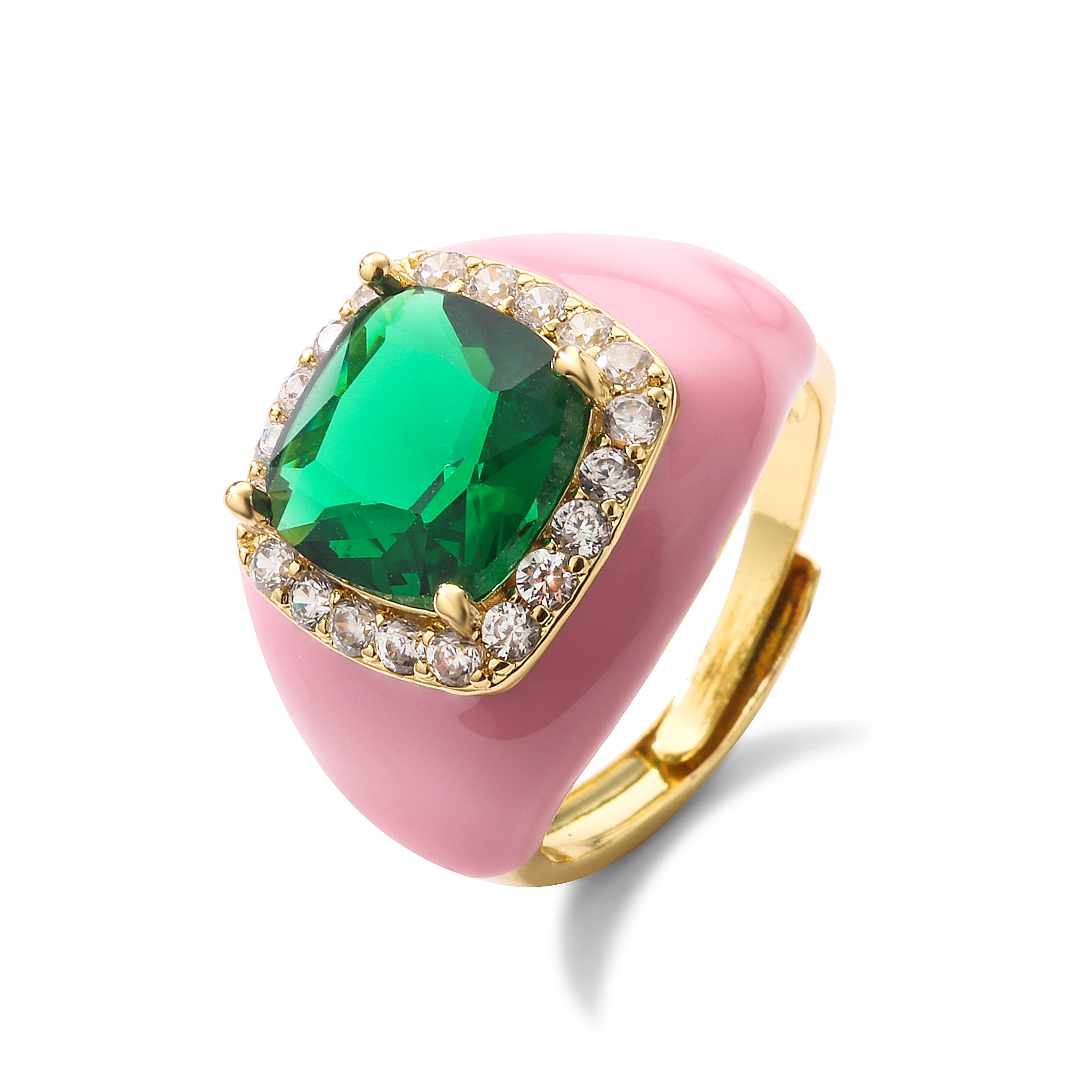 خاتم هيتشنغ مفتوح متعدد الألوان من الزركون الزيتي للنساء، مطلي بالذهب، قابل للتعديل، هدية مثالية.