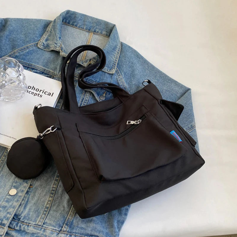 حقيبة كتف نسائية كبيرة الحجم للجنسين مع جيب للعملات المعدنية، حقيبة مدرسية للطلاب، حقيبة كاجوال، حقيبة كتف كروس بودي