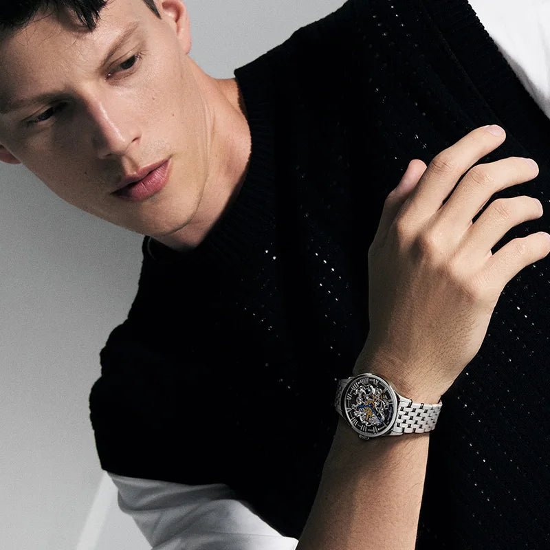 ساعة AGELOCER الأصلية المنحوتة على طراز فن الباروك للرجال، ساعة أوتوماتيكية ميكانيكية فاخرة للأعمال الرسمية، هدية عيد ميلاد للرجال