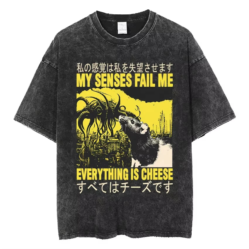 تي شيرتات Vintage Washed The Harbinger of Awkward Situations تي شيرت Weirdcore Japanese Funny Graphic تي شيرت رجالي Harajuku