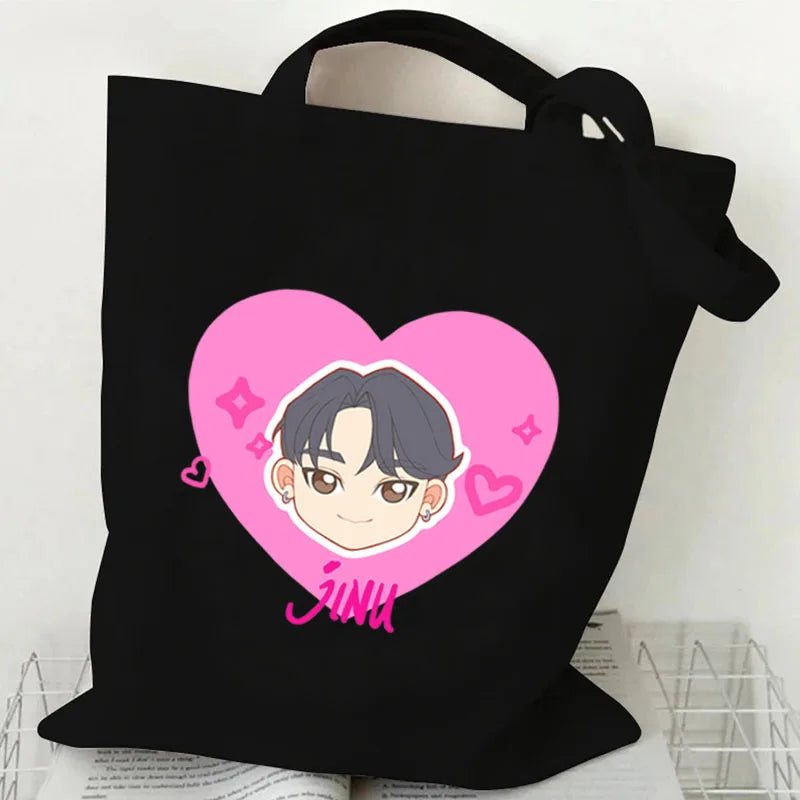 حقيبة تسوق قماشية بتصميم أنيمي صائد الشياطين من كيبوب، حقيبة تسوق عصرية بسعة كبيرة، حقيبة يد نسائية