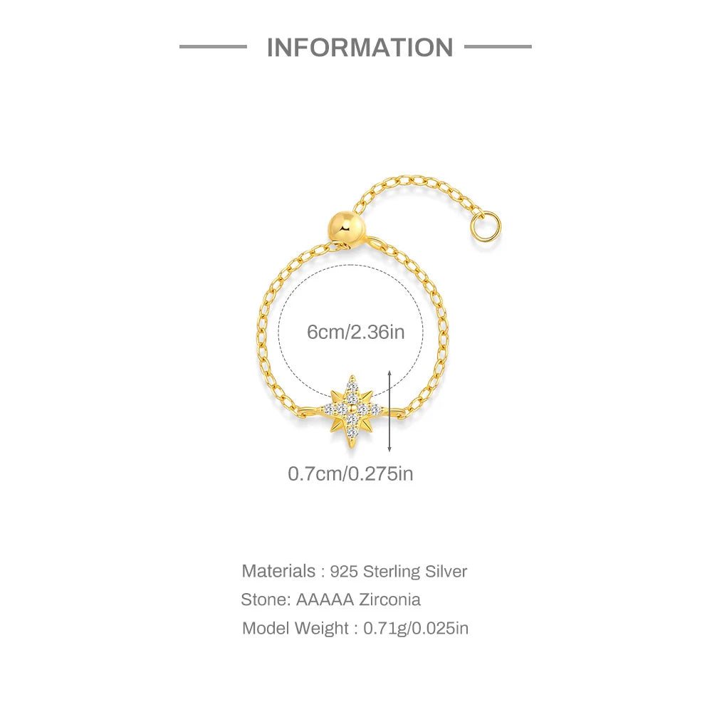 خواتم روكسي من الفضة الإسترليني عيار 925 بتصميمات نجوم مثمنة/دائرية/بتلات مرصعة بالزركون، للنساء، بسلسلة قابلة للتعديل.