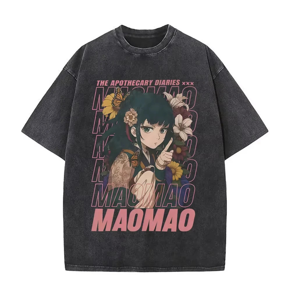 تي شيرتات بطبعة جرافيكية من مسلسل الرسوم المتحركة "مذكرات الصيدلي" من ماوماو، ملابس رجالية ونسائية، تي شيرتات كبيرة الحجم، ملابس الشارع