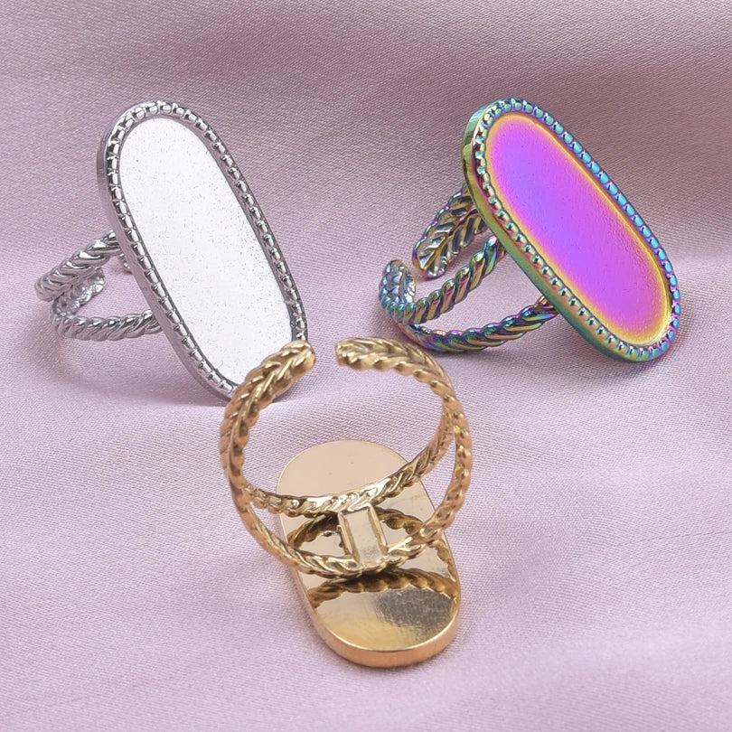 ٦ قطع من الخواتم القصيرة ذات التصميم الهندسي البيضاوي الطويل على شكل قطرة ماء، مصنوعة من الفولاذ المقاوم للصدأ، قابلة للتعديل، مناسبة للنساء والرجال، هدية مثالية للحفلات