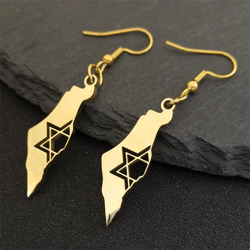 قلادة على شكل خريطة إسرائيل للنساء والرجال من الفولاذ المقاوم للصدأ باللون الفضي ماجن نجمة داود اليهودية سلسلة مجوهرات عبرية