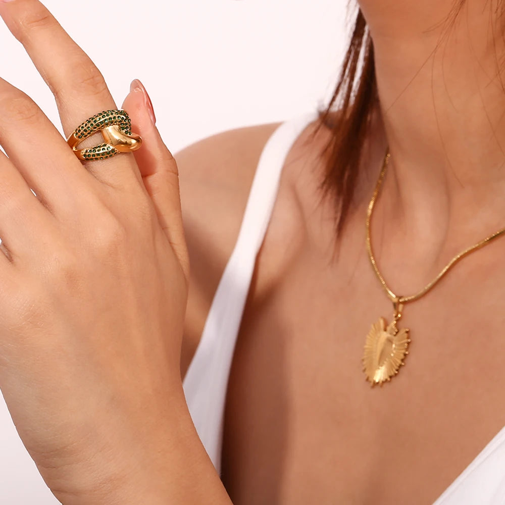 خواتم نسائية من الفولاذ المقاوم للصدأ مطلية بالذهب عيار 18 قيراطًا، مرصعة بالزركونيوم بتصميم متقاطع، مقاومة للماء، من المجوهرات والإكسسوارات.