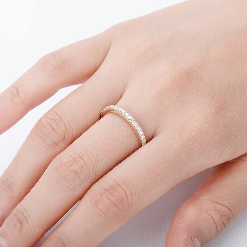 قلم اختبار الماس من مويسانيتي 0.7 قيراط 3 مم للنساء من الفضة الإسترليني 925 خاتم زفاف متطابق من الألماس قابل للتكديس هدية