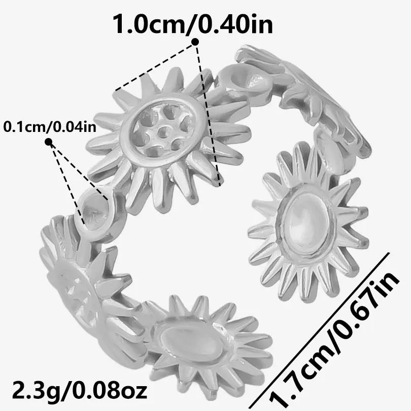 خاتم معدني عالي الجودة بتصميم غير منتظم ومجوف، مفتوح وقابل للتعديل، مصنوع من الفولاذ المقاوم للصدأ، مناسب للنساء والرجال، إكسسوارات مستوحاة من زهرة ونجمة البحر