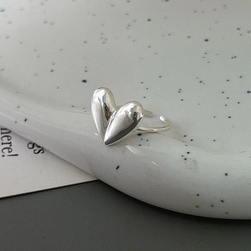 خاتم مفتوح من الفضة الإسترليني عيار 925 بتصميم بانك على شكل قلب، بتصميم هندسي غير منتظم، قابل للتكديس، هدية مجوهرات للنساء والفتيات، خدمة توصيل مباشرة بالجملة