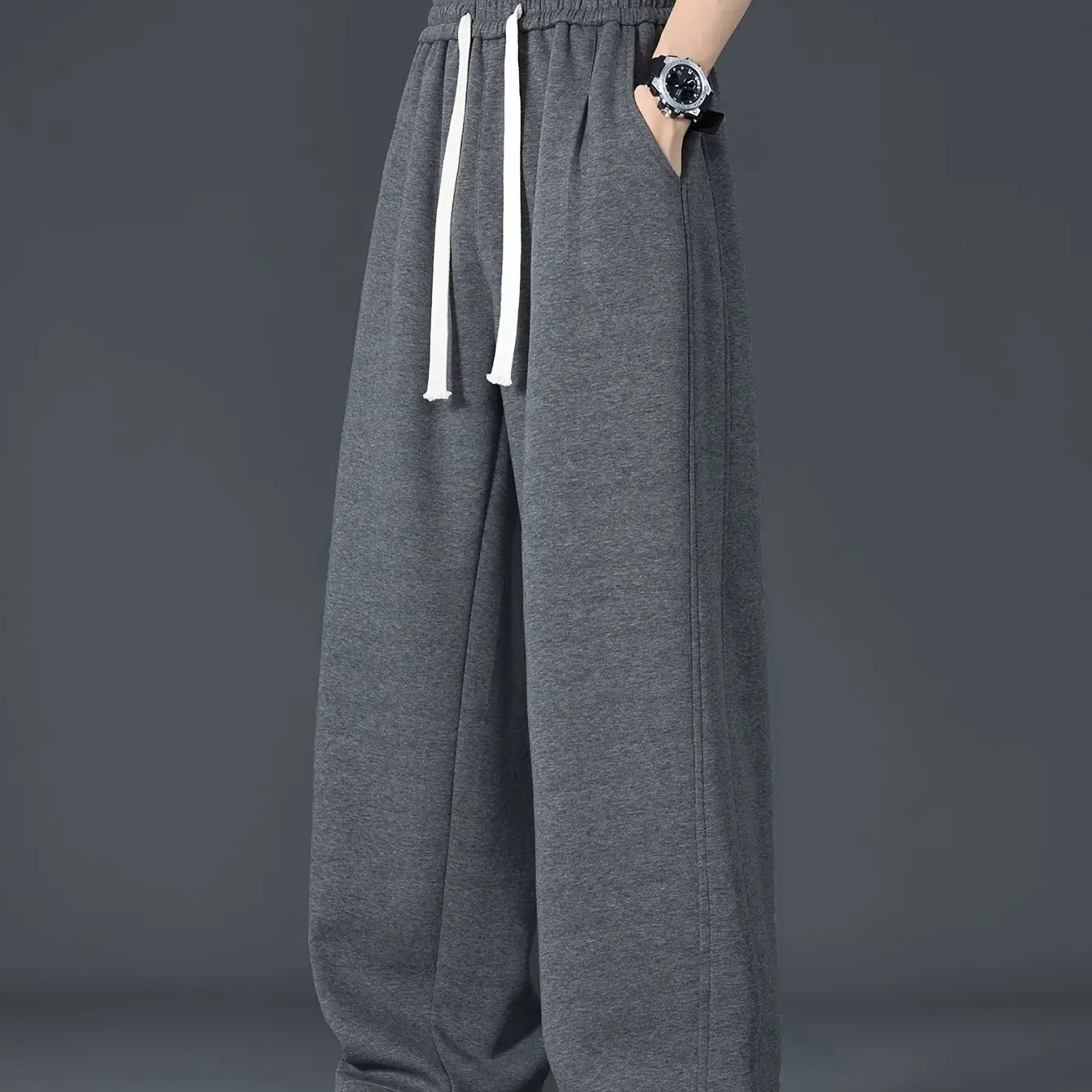 Autumn Trend Loose Solid Color Men's Casual Pants with Plush Running New Style Suitable for Both Men and Women