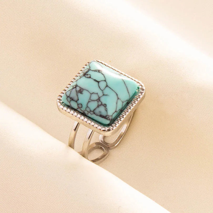 5 قطع من الخواتم الفنية البوهيمية المفتوحة المرصعة بحجر الفيروز الأزرق الفاتح، قابلة للتعديل، مصنوعة من الفولاذ المقاوم للصدأ، هدايا مجوهرات بوهيمية للنساء